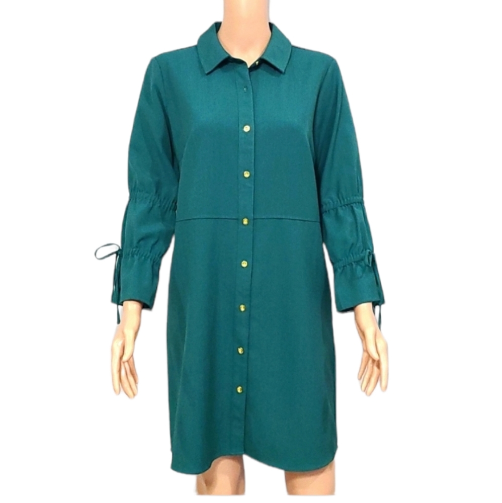 Sharagano Forest Green Button Up Shirt Dress Size 8